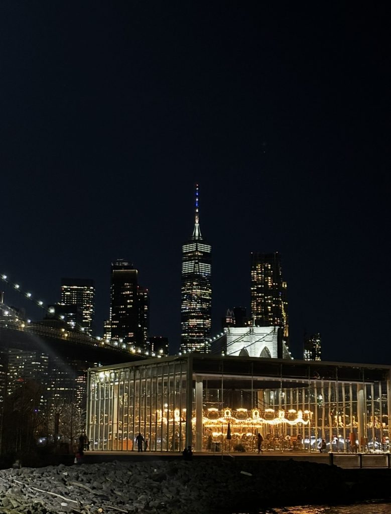 Jane's Carousel Brooklyn Bridge Park Manhattan skyline night view New York