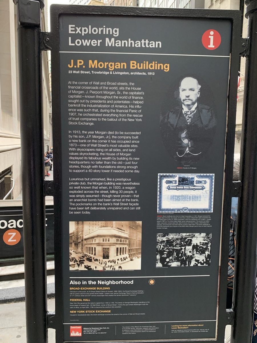 JP Morgan Building placard at 23 Wall Street